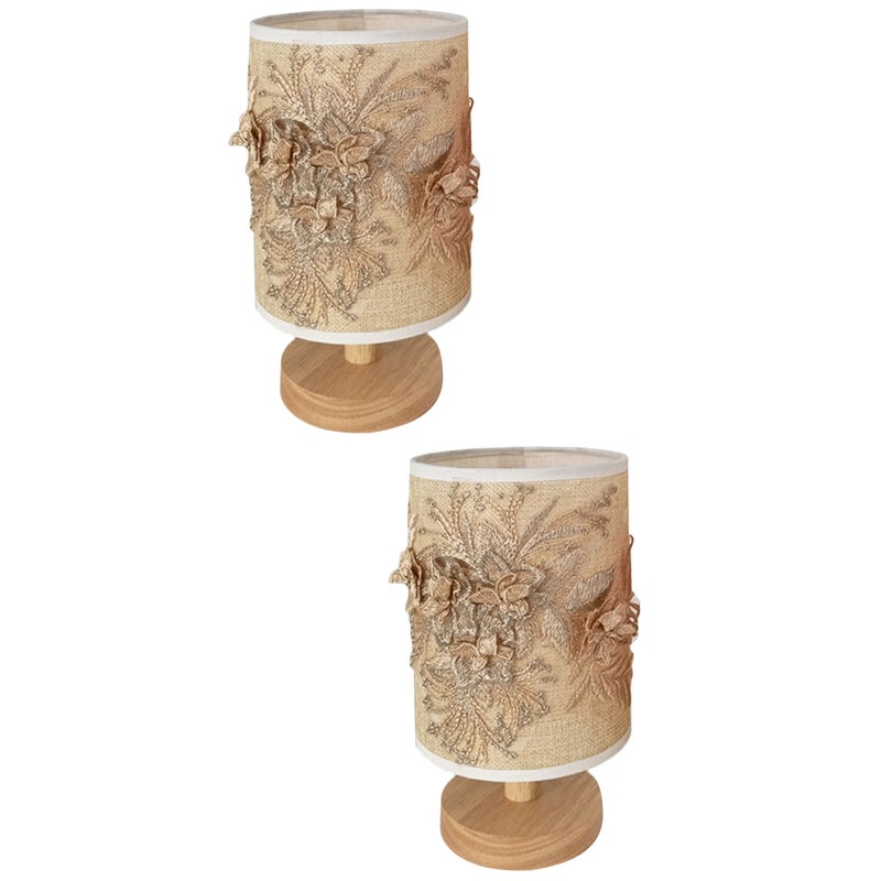 2pcs Lamp Bedside Night Lamp USB Desk Lamp Fabric Nightstand Light Floral Table Lamp - Image 1