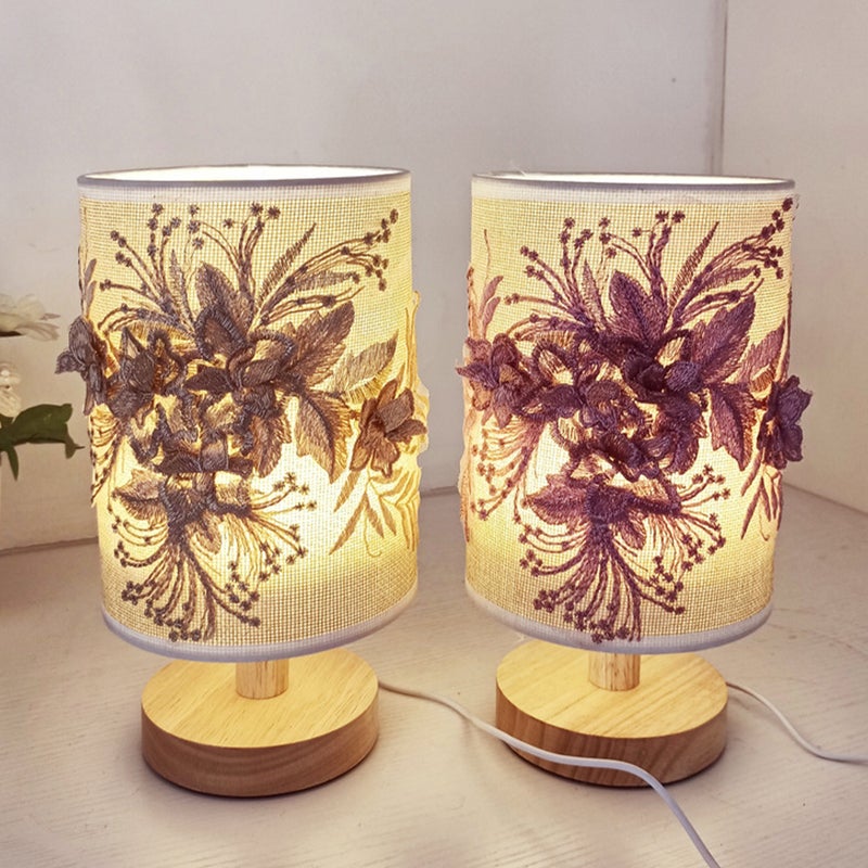 2pcs Lamp Bedside Night Lamp USB Desk Lamp Fabric Nightstand Light Floral Table Lamp - Image 2