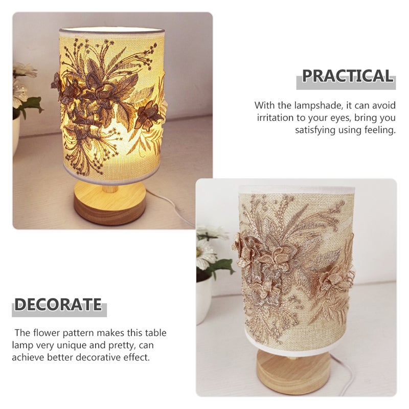 2pcs Lamp Bedside Night Lamp USB Desk Lamp Fabric Nightstand Light Floral Table Lamp - Image 5
