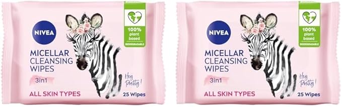 NIVEA Limited Edition Micellar Cleansing Wipes 25pcs Biodegradable with Micellar Technology Facial Wipes Effectively Removes Waterproof MakeUp and Mascara Packaging maybe in different color