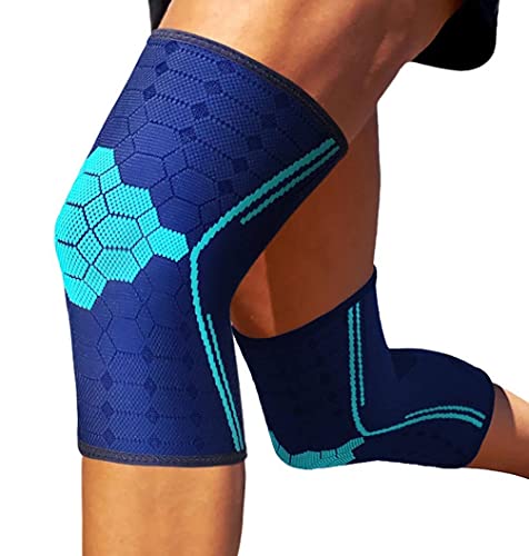 Sparthos Knee Compression Sleeves Pair Support Sports Running Joint Knee Pain Relief Knee Brace Men Women Knee Sprains Strains Arthritis Ligament Injury Recovery BlueM - Image 1