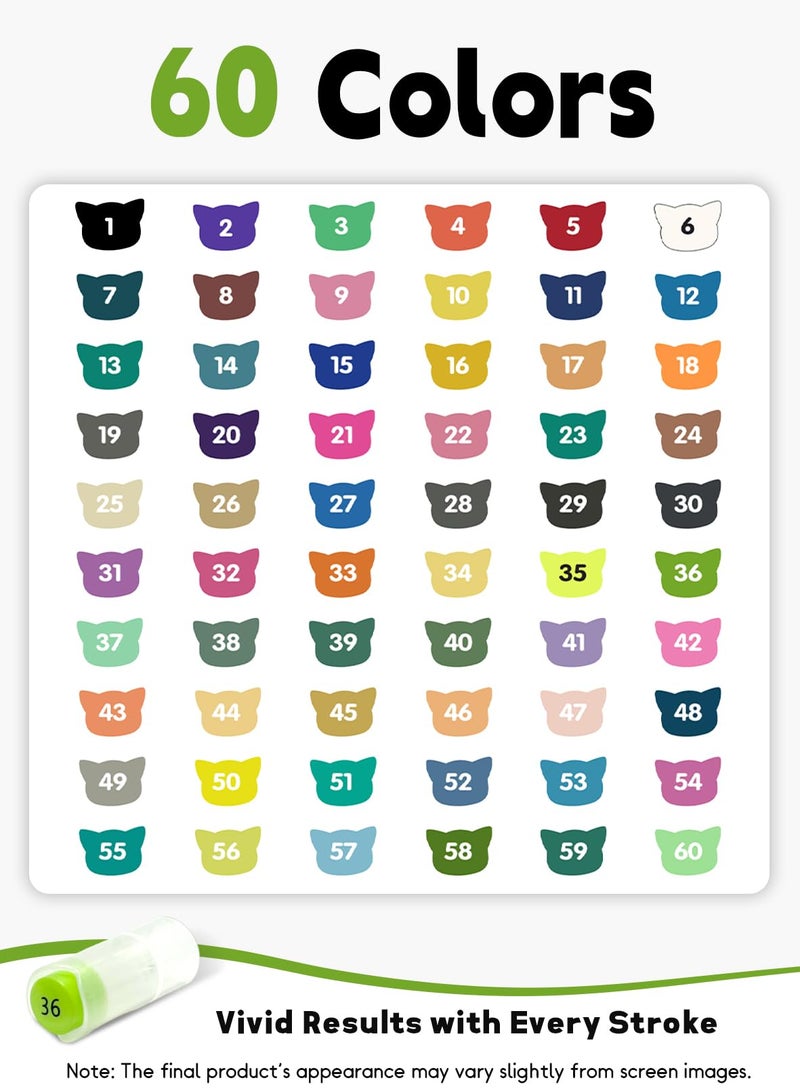 YHC 60 Colors Acrylic Paint Markers with Free App, Dual Brush & Fine Tip Acrylic Paint Set for Adults Coloring, Paint Pens for Eggs, Wood, Rock, Canvas, Fabric, Plastic, Stone, Glass, Ceramic,DIY Crafts - Image 4