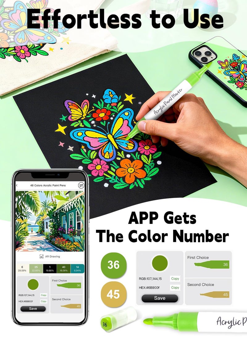 YHC 60 Colors Acrylic Paint Markers with Free App, Dual Brush & Fine Tip Acrylic Paint Set for Adults Coloring, Paint Pens for Eggs, Wood, Rock, Canvas, Fabric, Plastic, Stone, Glass, Ceramic,DIY Crafts - Image 3