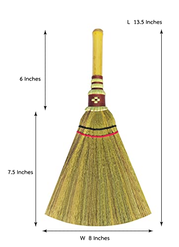 AW BROOMS Handmade,Natural Grass Asian, Whisk Broom Thai, Handle Bamboo, Soft Brush Mini with Solid Wood Handle Retro Nature No Static Electricity Sweeping 13in - Image 2
