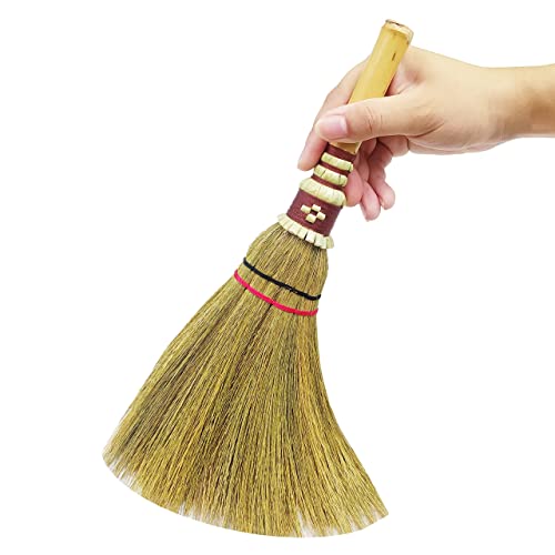 AW BROOMS Handmade,Natural Grass Asian, Whisk Broom Thai, Handle Bamboo, Soft Brush Mini with Solid Wood Handle Retro Nature No Static Electricity Sweeping 13in - Image 1