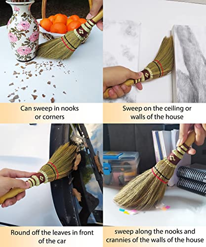 AW BROOMS Handmade,Natural Grass Asian, Whisk Broom Thai, Handle Bamboo, Soft Brush Mini with Solid Wood Handle Retro Nature No Static Electricity Sweeping 13in - Image 5