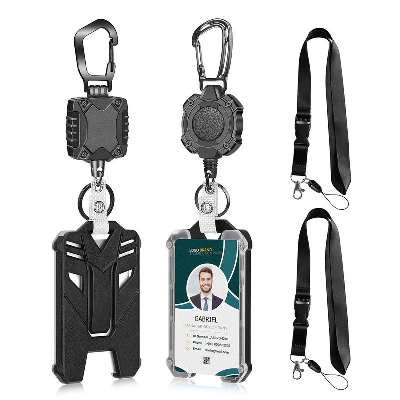 AIDSOTOU Badge Holder Retractable Clip Heavy Duty Carabiner Badge Reel Keychain with Breakaway lanyards for id Badges Cool Tactical ID Cards Holder - Image 1