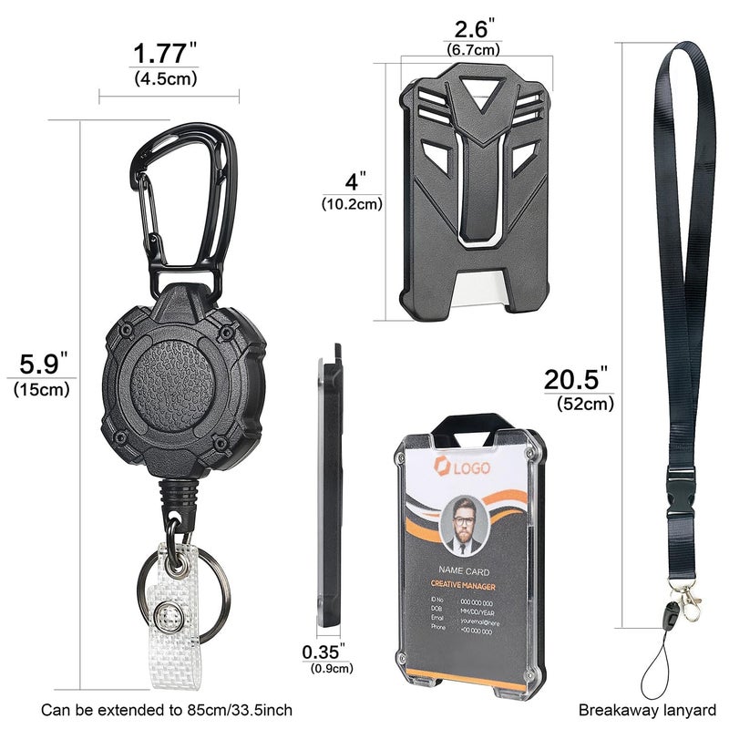 AIDSOTOU Badge Holder Retractable Clip Heavy Duty Carabiner Badge Reel Keychain with Breakaway lanyards for id Badges Cool Tactical ID Cards Holder - Image 4