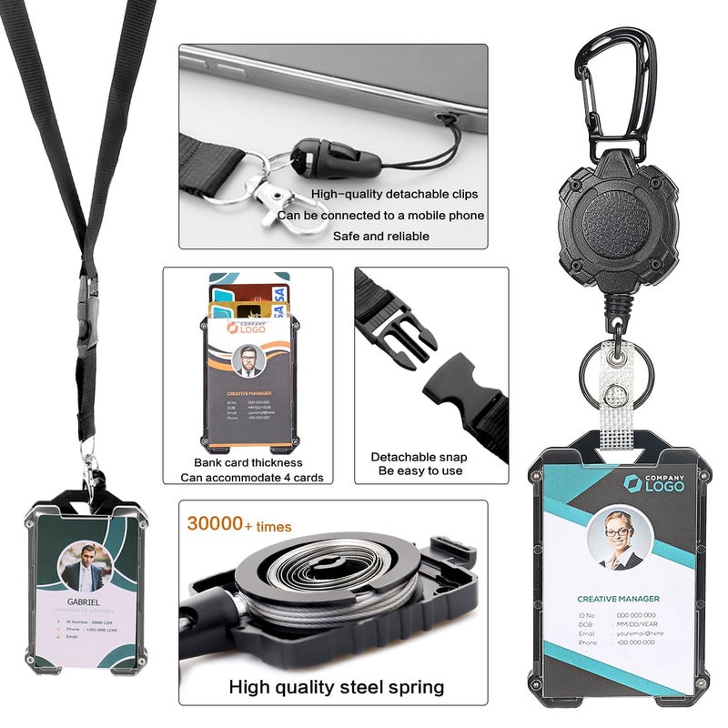 AIDSOTOU Badge Holder Retractable Clip Heavy Duty Carabiner Badge Reel Keychain with Breakaway lanyards for id Badges Cool Tactical ID Cards Holder - Image 3