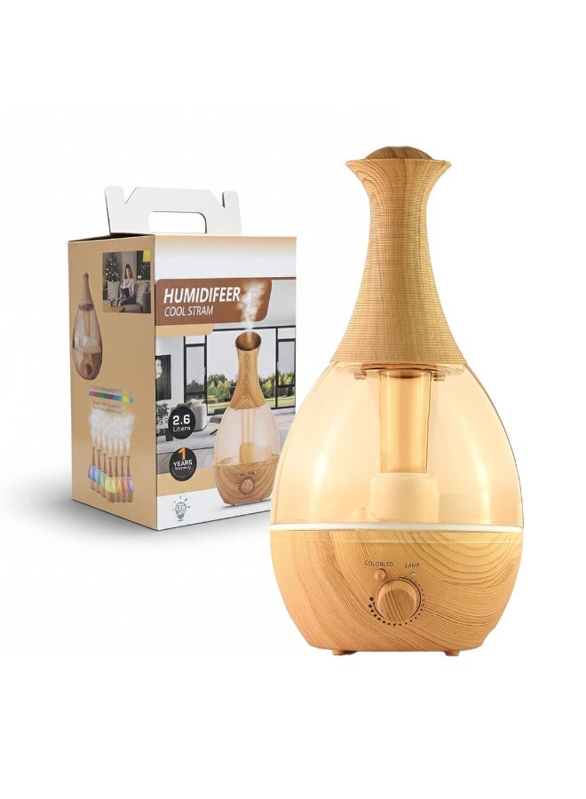 2.6L Essential Oil Diffuser, Cool Mist Dispenser and Humidifier, Ultra Quiet, Colored Light, Automatic Shut Off, Long Lasting , Stylish Wooden Design for Home and Office - Image 1