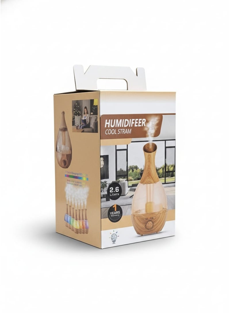 2.6L Essential Oil Diffuser, Cool Mist Dispenser and Humidifier, Ultra Quiet, Colored Light, Automatic Shut Off, Long Lasting , Stylish Wooden Design for Home and Office - Image 4