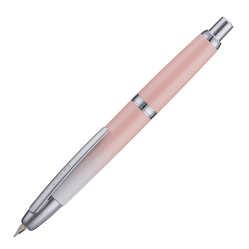 Wikult Jinhao 10 Press Fountain Pen with Box, Gradient Peach Pink Retractable Extra Fine Nib with Ink Converter Set (Silver Clip) - Image 2