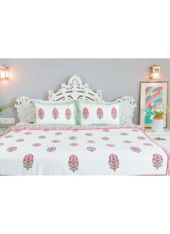 OJARIYA King Size Pink and Green Premium Organic 100 Percent Cotton Hand Block Printed Flat Sheet (with 250 TC) And Pillow Covers  - Image 3