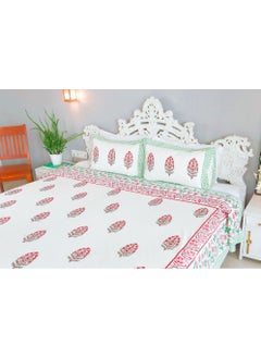 OJARIYA King Size Pink and Green Premium Organic 100 Percent Cotton Hand Block Printed Flat Sheet (with 250 TC) And Pillow Covers  - Image 4