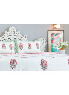 OJARIYA King Size Pink and Green Premium Organic 100 Percent Cotton Hand Block Printed Flat Sheet (with 250 TC) And Pillow Covers  - Image 1