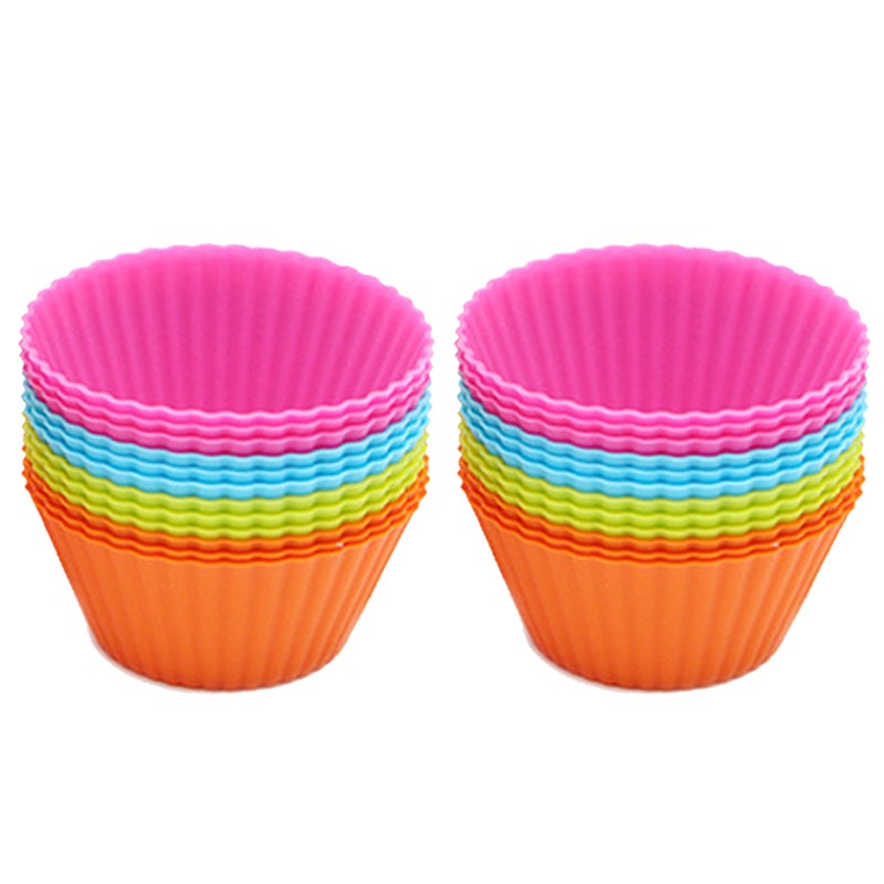 طقم قوالب سيليكون دائرية لخبز الكب كيك 24 قطعة 5 سم بألوان متعددة - Image 1