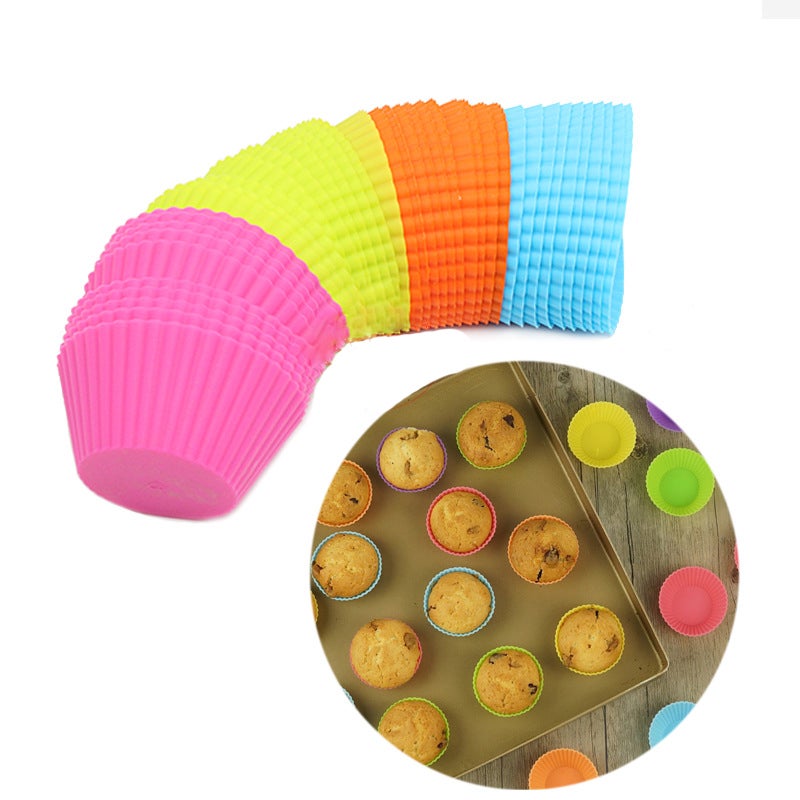 طقم قوالب سيليكون دائرية لخبز الكب كيك 24 قطعة 5 سم بألوان متعددة - Image 2