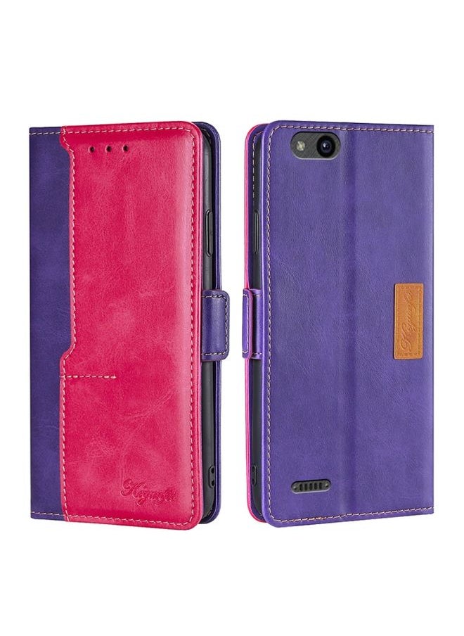 HuHa Case Cover For ZTE Tempo X/Vantage/Z839/N9137 Contrast Color Side Buckle Leather Phone Case(Purple + Rose Red) 