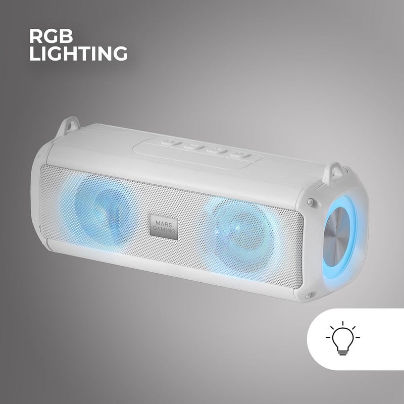 مارس_جيمنج مارس جيمنج MSB-XT، مكبر صوت محمول + شريط صوت 2 في 1، إضاءة RGB ديناميكية، نظام صوت 4 محولات 20 واط، مكبر صوت بلوتوث 5.3 + AUX/بطاقة MicroSD/USB/راديو FM، أبيض - Image 5