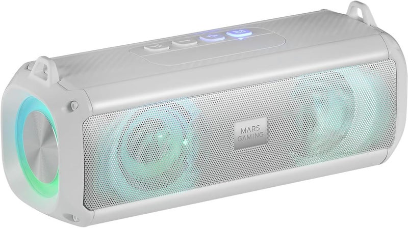 مارس_جيمنج مارس جيمنج MSB-XT، مكبر صوت محمول + شريط صوت 2 في 1، إضاءة RGB ديناميكية، نظام صوت 4 محولات 20 واط، مكبر صوت بلوتوث 5.3 + AUX/بطاقة MicroSD/USB/راديو FM، أبيض - Image 1