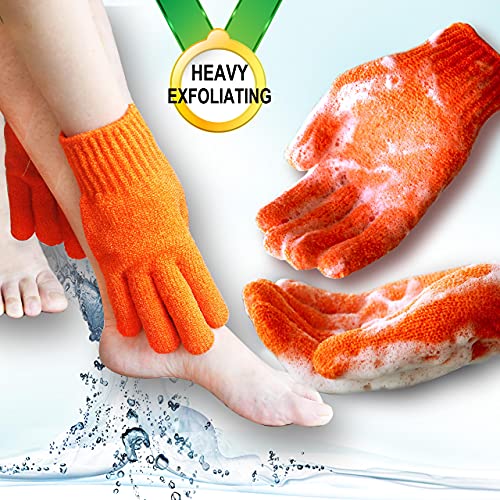 MIG4U Exfoliating Shower Gloves for Bath Premium Nylon Body Wash Bathing Gloves for Men Women Spa Massage and Skin Scrub Dead Skin Remover with Hanging Loop Orange Regular Size - Image 5