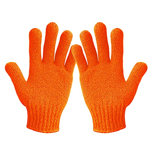 MIG4U Exfoliating Shower Gloves for Bath Premium Nylon Body Wash Bathing Gloves for Men Women Spa Massage and Skin Scrub Dead Skin Remover with Hanging Loop Orange Regular Size - Image 2