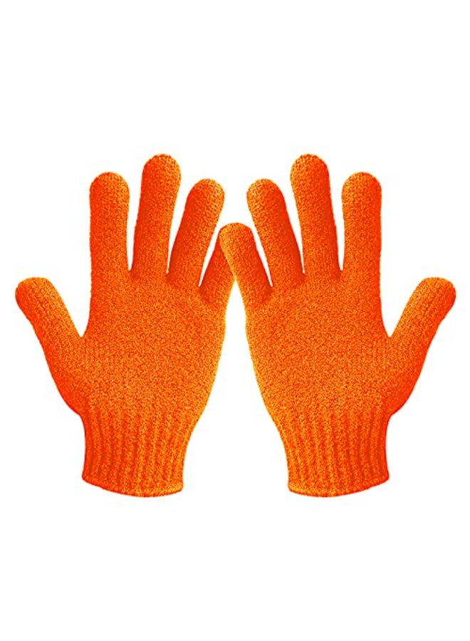 MIG4U Exfoliating Shower Gloves for Bath Premium Nylon Body Wash Bathing Gloves for Men Women Spa Massage and Skin Scrub Dead Skin Remover with Hanging Loop Orange Regular Size - Image 1