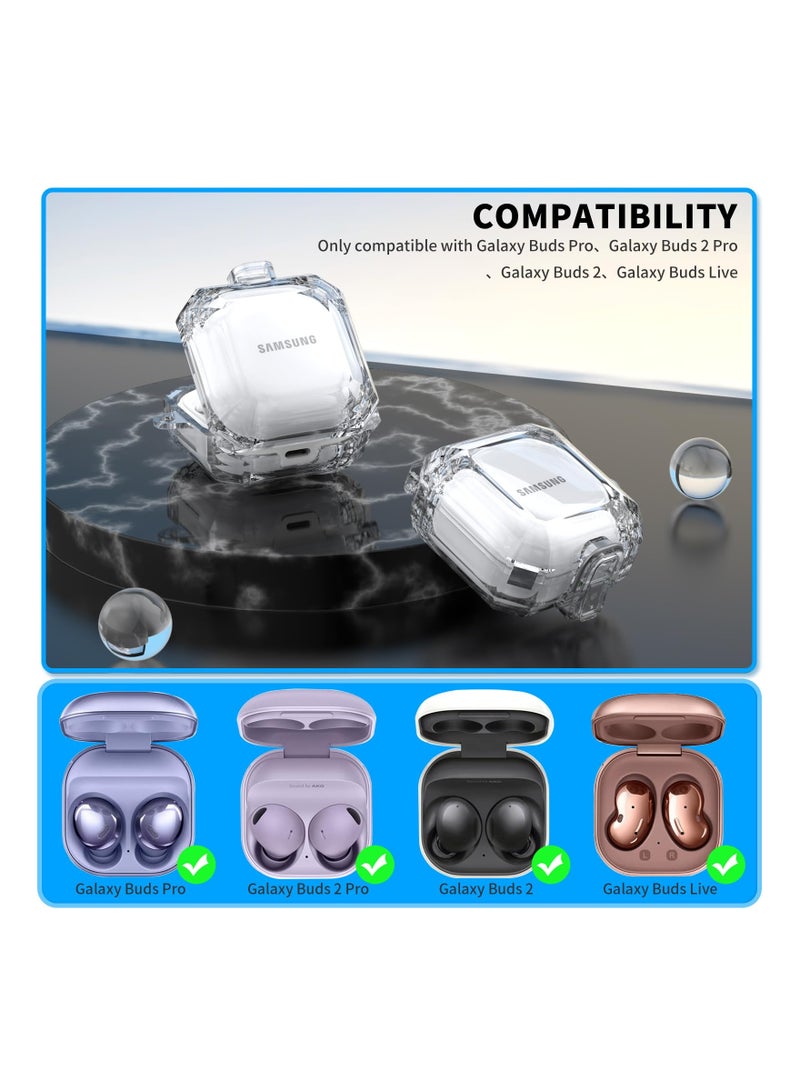 KASTWAVE جراب شفاف بقفل مناسب بتصميم مناسب لجراب Samsung Galaxy Buds 2 Pro (2022)، غطاء شفاف مع سلسلة مفاتيح وحبل، متوافق مع Galaxy Buds Pro (2021) / Galaxy Buds 2 / Galaxy Buds Live - Image 3