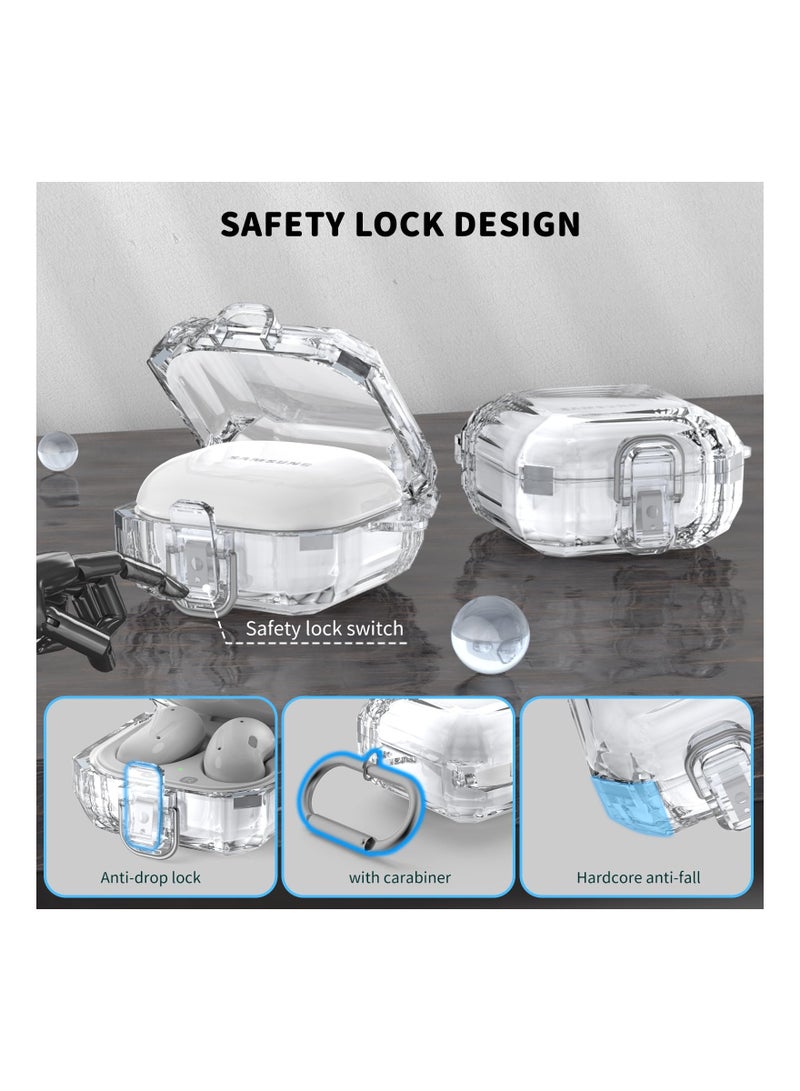 KASTWAVE جراب شفاف بقفل مناسب بتصميم مناسب لجراب Samsung Galaxy Buds 2 Pro (2022)، غطاء شفاف مع سلسلة مفاتيح وحبل، متوافق مع Galaxy Buds Pro (2021) / Galaxy Buds 2 / Galaxy Buds Live - Image 2