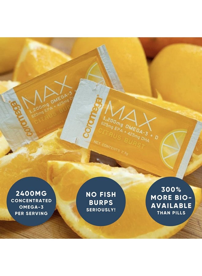 Coromega - Max High Concentrate Omega 3 Fish Oil 2400Mg Omega3S With 3X Better Absorption Than Softgels 60 Single Serve Packets Citrus Burst Flavor; Anti Inflammatory Supplement With Vitamin D - Image 1