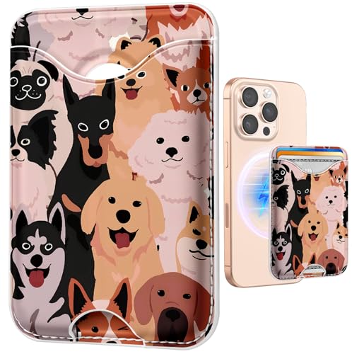 Shorogyt Compatible with Magsafe Wallet Magnetic Card Holder - Dog Phone Wallets for Women Teen Girls Cute for iPhone 17/16/15/14/13/12 Series Slim Leather for Apple Mag RFID Magnet, Fit 3 Cards - Image 1