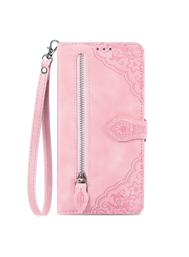 اس-توب جراب لهاتف Motorola Moto G Play 2024، جراب هاتف جلدي بسحاب مزخرف بزهرة - Image 2