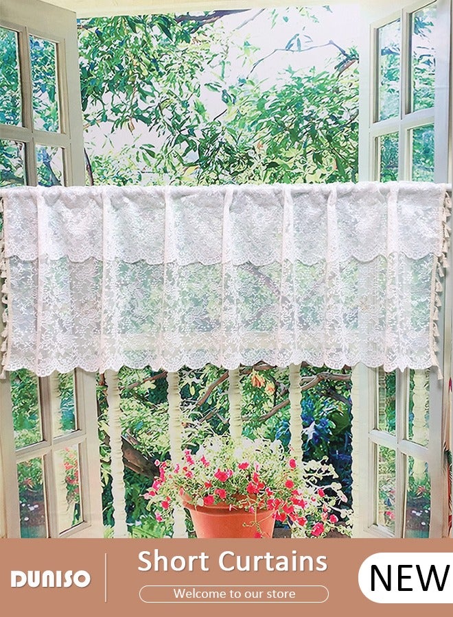 DUNISO Short Curtains, Country House Bistro Curtain,Breathable Jacquard Texture Kitchen Windows Curtains,Semi Sheer Small Tier Curtain Decor for Café, Kitchen, Living Room - Image 1