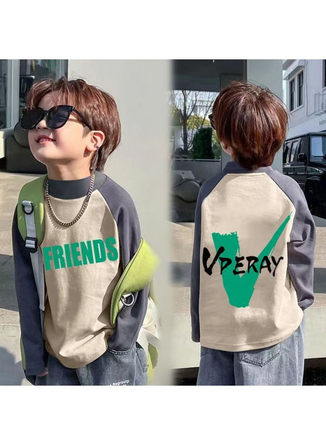 Children's Base Shirt De Velvet Warm Spring And Autumn New Mid-big Children's Half-high Collar T-shirt Baby Contrast Color Base Shirt