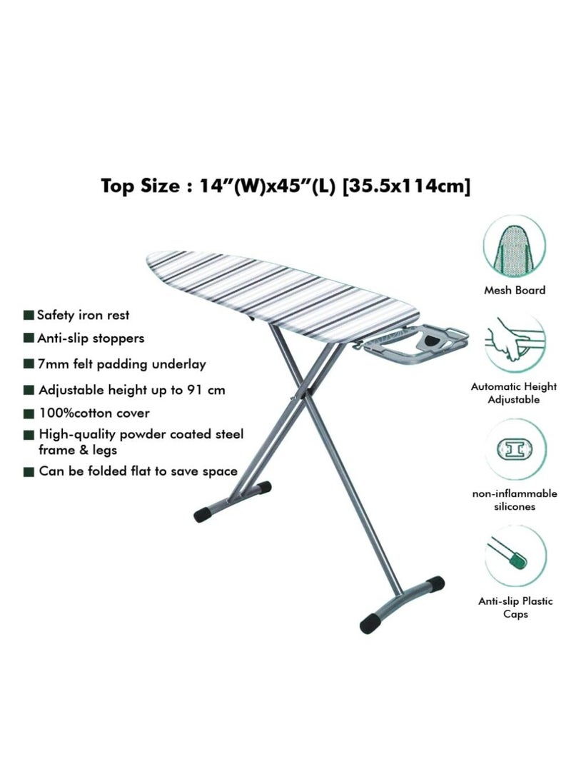 LTR Ironing Board With Powder Coated Steel Frame And Legs Ironing Table 114 Cm X 35.5 Cm Size Assorted Color Table With Adjustable Height Mechanism Heat-Resistant Cotton Cover Non-Slip Foldable Stand - Image 4