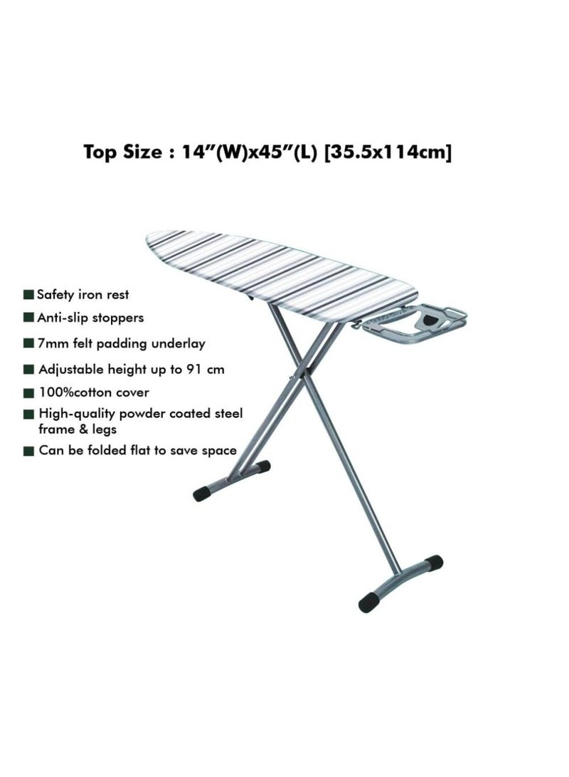 LTR Ironing Board With Powder Coated Steel Frame And Legs Ironing Table 114 Cm X 35.5 Cm Size Assorted Color Table With Adjustable Height Mechanism Heat-Resistant Cotton Cover Non-Slip Foldable Stand - Image 2