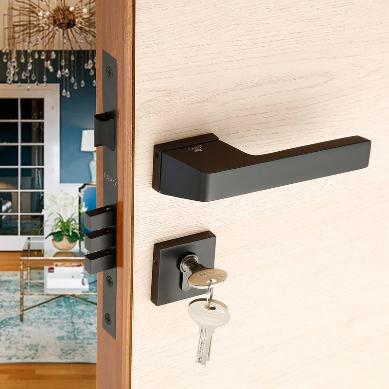 LAPO LAPO Zinc and Brass Heavy Duty Door Locks for Main DoorMain Door LockDoor Lock with HandlesetssDoor Locks for BedroomMortise Lock for All DoorBlack Finish3 Years Warranty Ro154  - Image 1