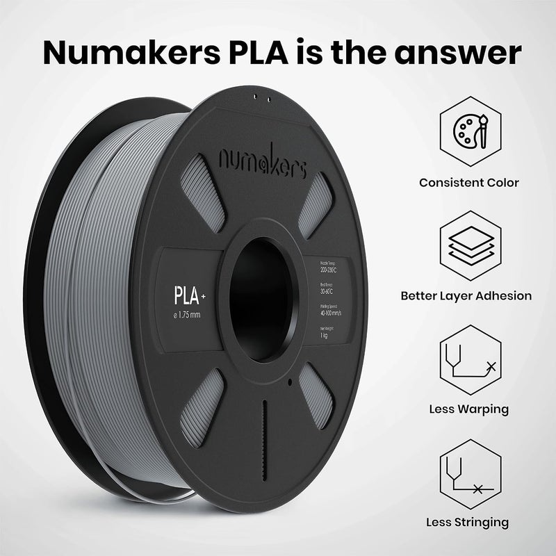 NUMAKERS PLA+ 3D Printer Filament, 1.75mm, Dimensional Accuracy +/- 0.03 mm, 1 kg Spool (2.2 lbs), Compatible with Most FDM Printers (Light Gray) - Image 4