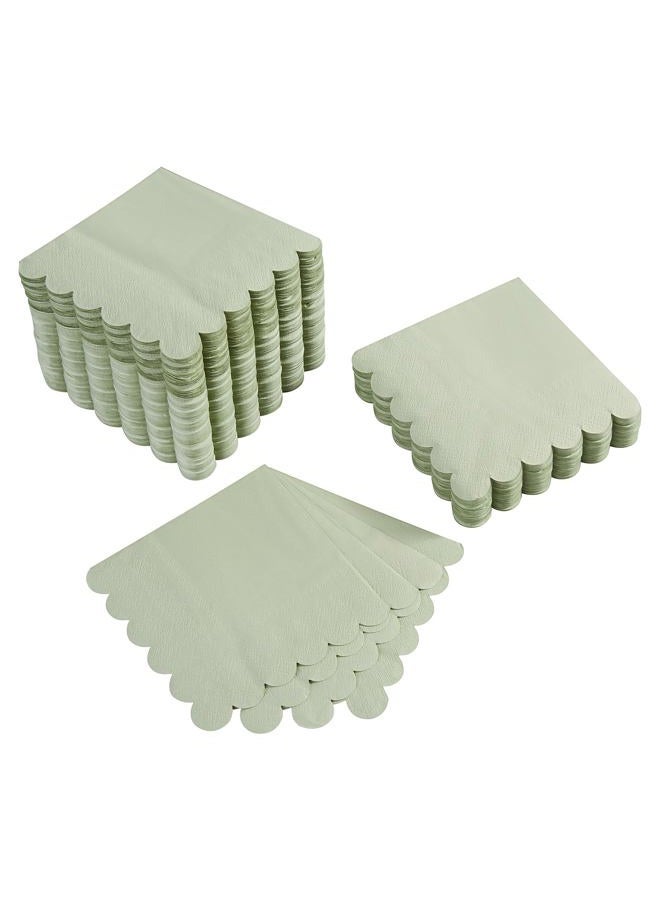 BEFORYOU 100 Pack Cocktail Napkin 2-Ply Scalloped Edged Dessert Napkins Sage Green Folded 5 x 5 Inches Disposable Napkins for Dinner Wedding Birthday Party Bridal Anniversary Reception Event (Sage Green 100) - Image 1