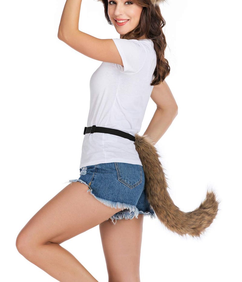 HAOAN Adults 26 Inch Wolf Tail Soft Long Fur Cat Fox Costume Tail for Halloween Party Costume Brown - Image 2