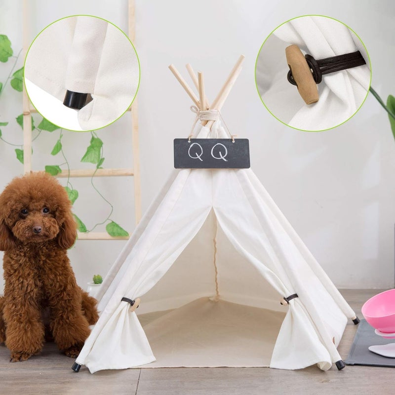 scnbom Pet Teepee Dog & Puppy Cat Tents Tipi Bed Portable Houses with Thick Cushion for Pets Up to 15lbs - Image 3