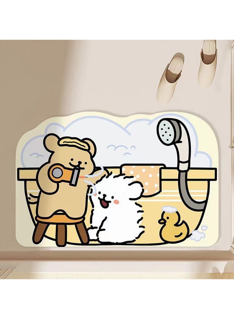 40*60cm Cartoon Diatom Mud Bathroom Bath Puppy Floor Mat Bathroom Door Absorbent Quick-Drying Mat (Blowing hairy little dog) - Image 2