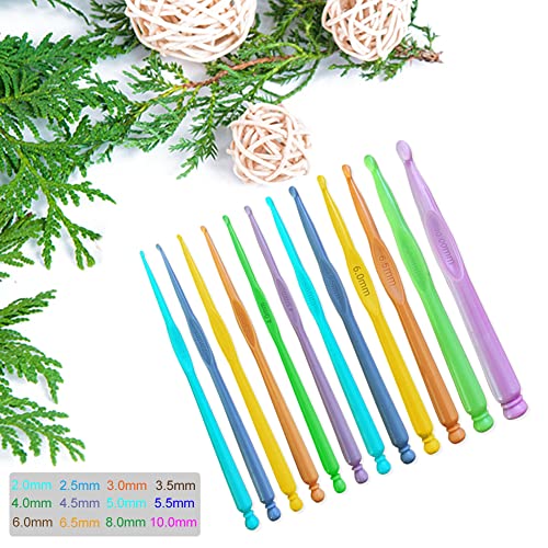 QLRFFLJOY Plastic Crochet Hooks 12 pcs Different Sizes (2.0mm - 10.0mm) Crochet Needles QLRFFLJOY Colorful Crochet Hook Set DIY Yarn Weaving Tools for Scarf Hat Gloves Knitting - Image 2