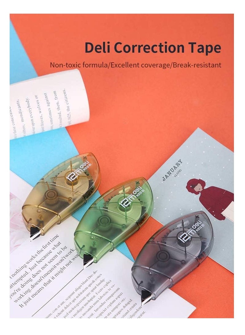 Deli 3-Piece Correction Tape 12meter length Assorted Colours - Image 3