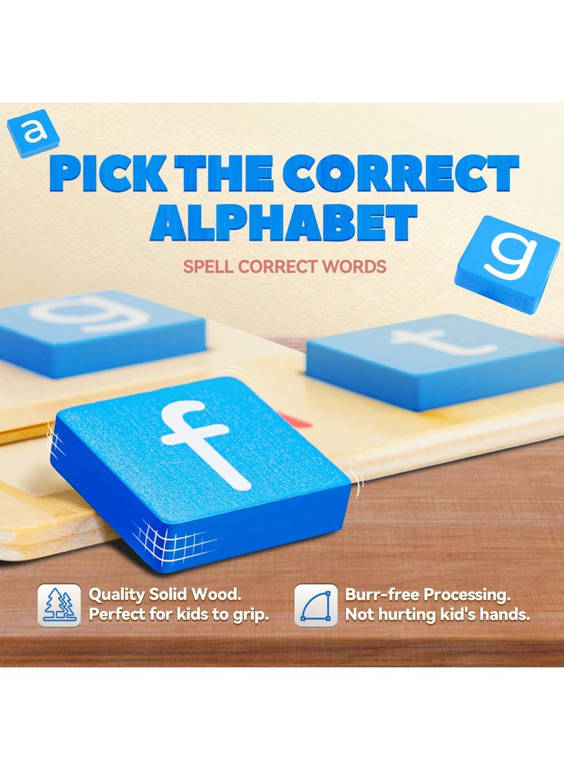 SYOSI بطاقات فلاش لكلمات الرؤية لرياض الأطفال، ألعاب الحروف الأبجدية مونتيسوري، كتل قراءة خشبية لرياض الأطفال، بطاقات فلاش فونكس، ألعاب تهجئة كلمات CVC - ألعاب حسية للأطفال من عمر 3 4 5 6 7 8 سنوات - Image 3