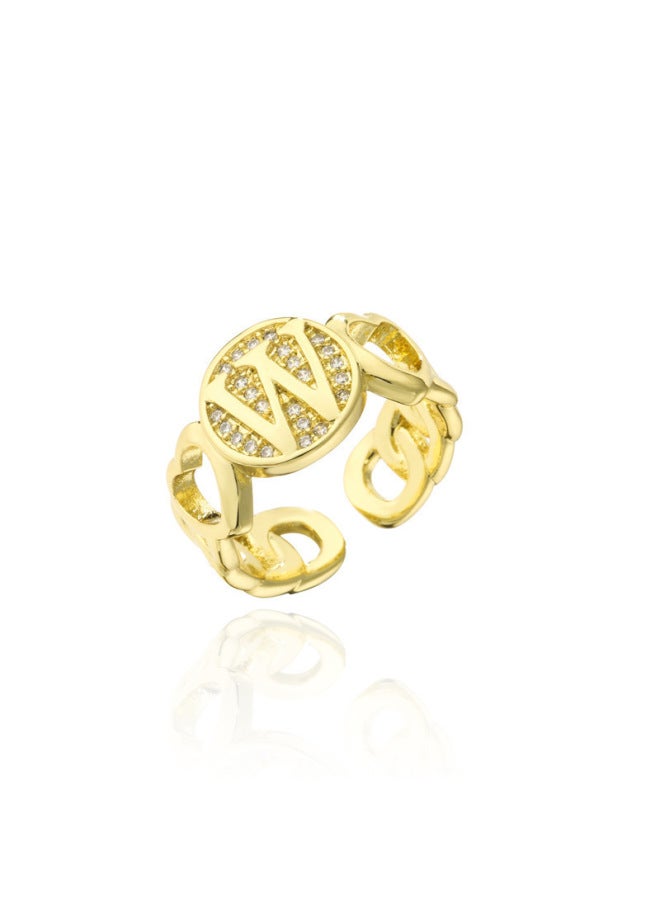 New Light Luxury Copper Inlaid Zircon 18k Real Gold Heart Smooth Letter Adjustable Ring Versatile Personality Ring