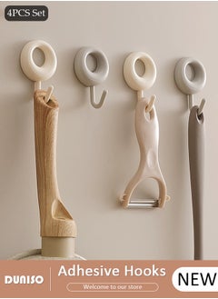 DUNISO 4 Pcs Adhesive Hooks, Nordic style Wall Hooks for Hanging No Nails Required, Waterproof Self Adhesive Shower Wall Hooks Heavy Duty Sticky Hooks for Bathroom Kitchen Living room  - Image 1
