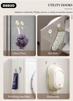 DUNISO 4 Pcs Adhesive Hooks, Nordic style Wall Hooks for Hanging No Nails Required, Waterproof Self Adhesive Shower Wall Hooks Heavy Duty Sticky Hooks for Bathroom Kitchen Living room  - Image 3