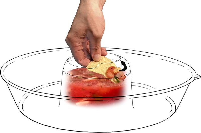 Jokari Less Mess Drip Free Chips and Dip 14 Inch Serving Bowl. Rimmed Platter to Scrape Extra Dip, Sauce, Queso, Salsa Guac or Dressing Off Chips, Fruit, Veggies, Soft or Hard Pretzels, Wings and More - Image 4