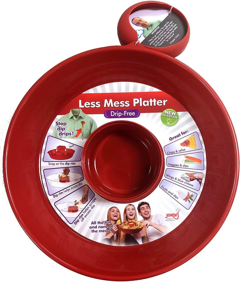 Jokari Less Mess Drip Free Chips and Dip 14 Inch Serving Bowl. Rimmed Platter to Scrape Extra Dip, Sauce, Queso, Salsa Guac or Dressing Off Chips, Fruit, Veggies, Soft or Hard Pretzels, Wings and More - Image 1